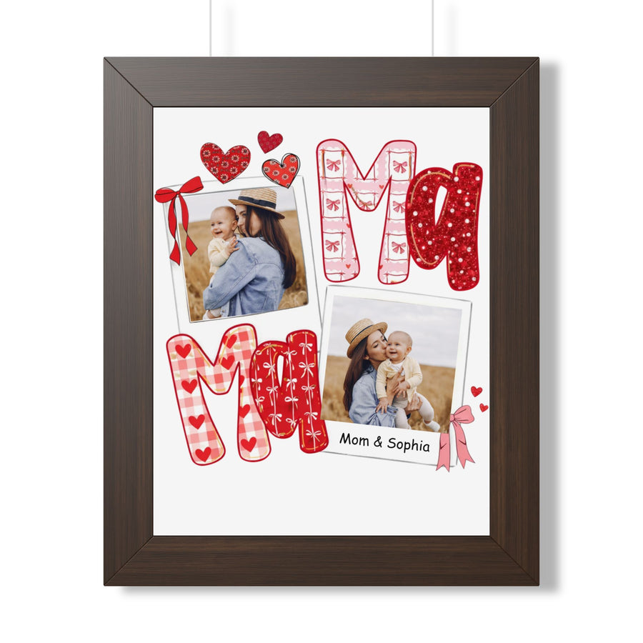 Framed Poster — "Mom" Photo Collage with Hearts (Personalized)