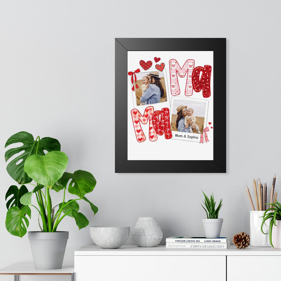 Framed Poster — "Mom" Photo Collage with Hearts (Personalized)