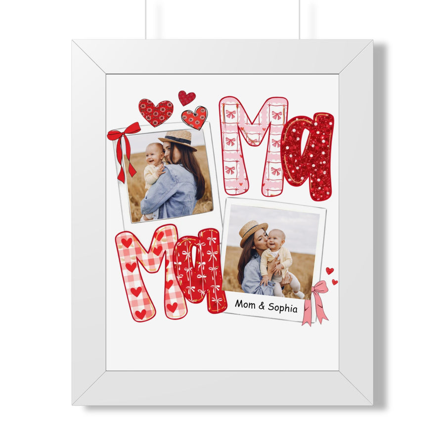Framed Poster — "Mom" Photo Collage with Hearts (Personalized)