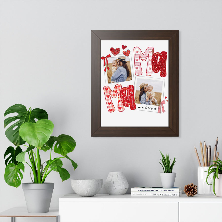 Framed Poster — "Mom" Photo Collage with Hearts (Personalized)