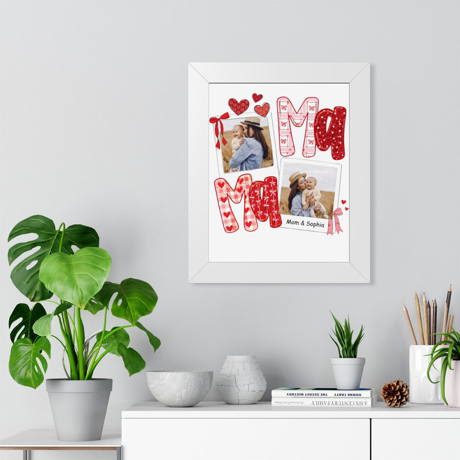 Framed Poster — "Mom" Photo Collage with Hearts (Personalized)