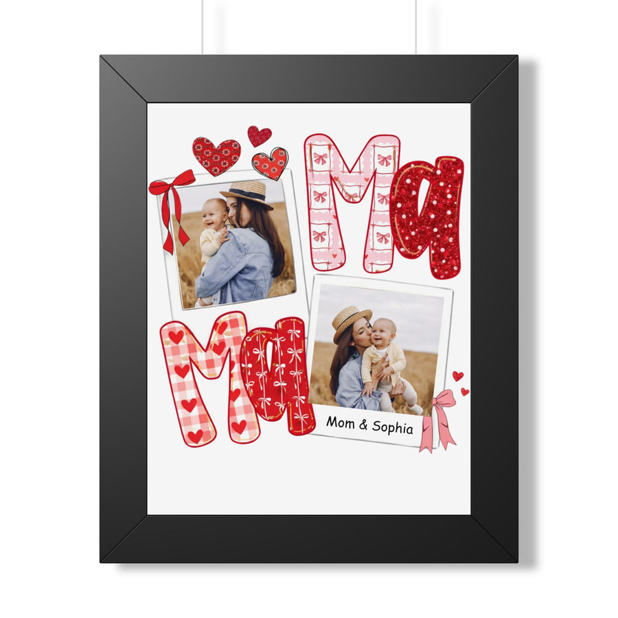 Framed Poster — "Mom" Photo Collage with Hearts (Personalized)